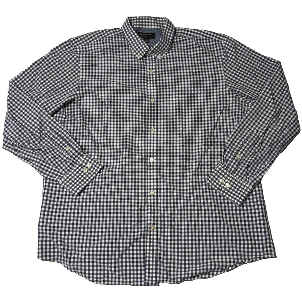 BANANA REPUBLIC SOFT WASH STANDARD FIT Men XL Blue Gingham Check Button-Up Shirt